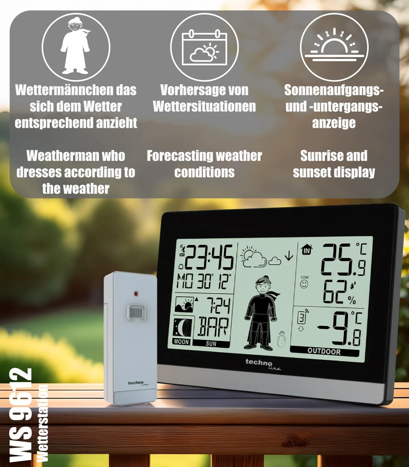Technoline WS 9612 Funk-Wetterstation schwarz modern