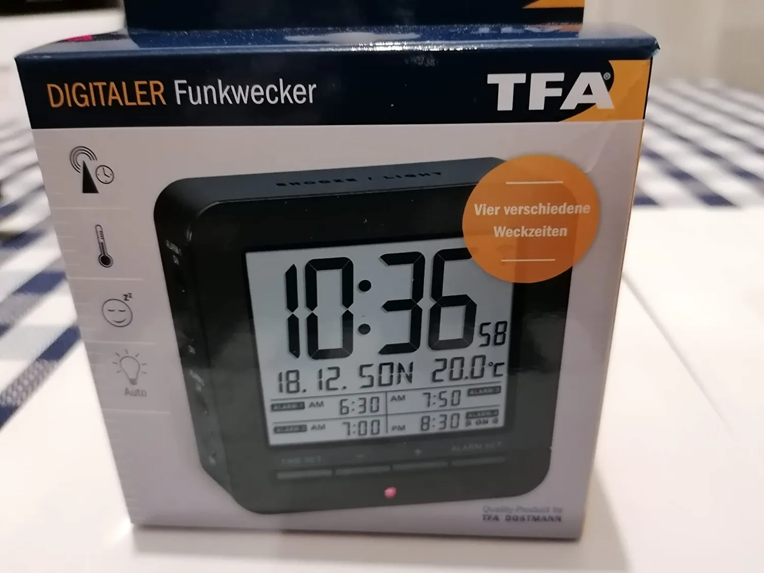 TFA Dostmann 60.2536 Funk-Wecker schwarz mit Batterien