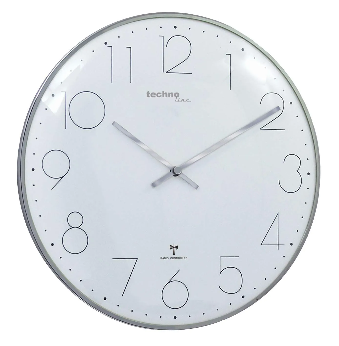 Technoline Funkwanduhr Chrom 35 cm gewölbtes Glas