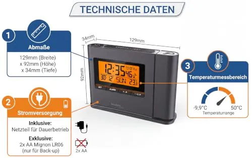 Technoline WT 519 Funk-Projektionswecker mit Temperaturprojektion