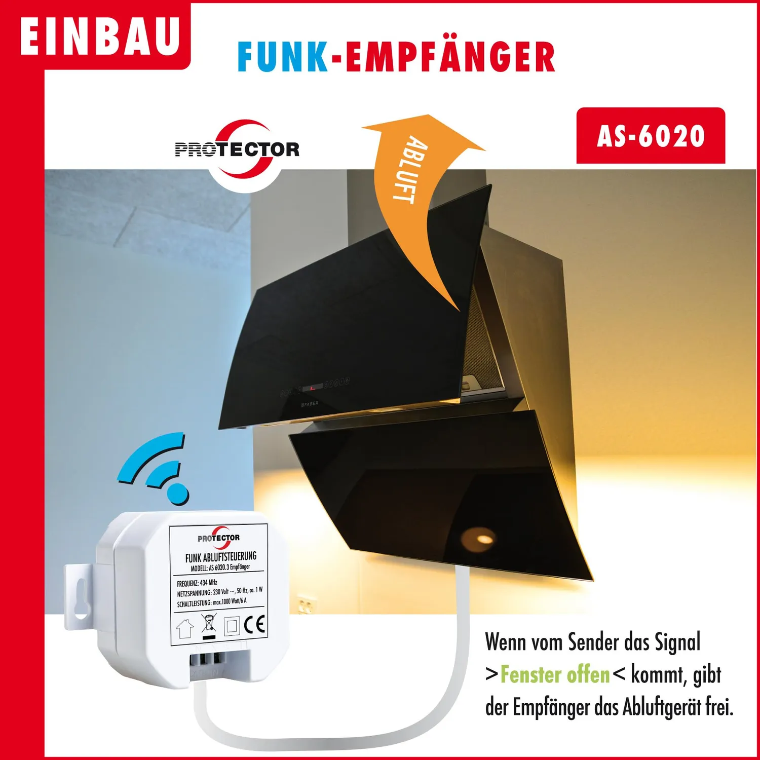 Protector AS-6020.3 Funk-Abluftsteuerung Fensterkontakt 1000W