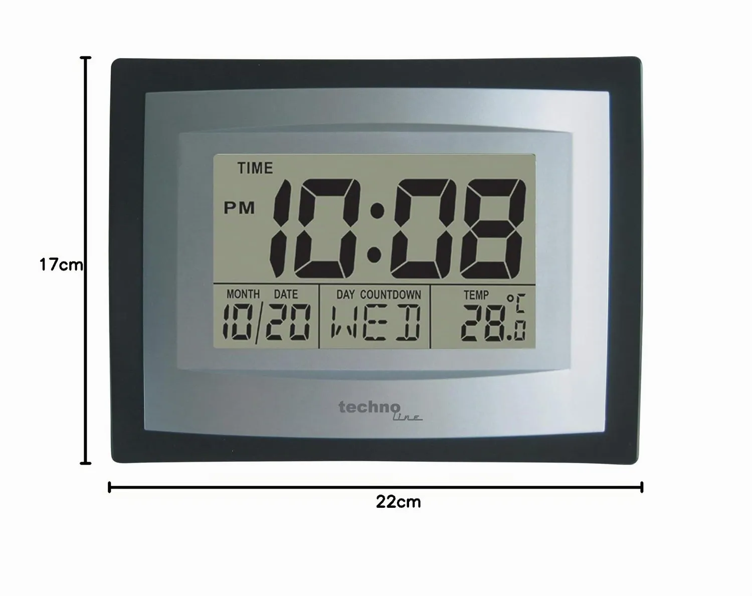 Technoline WS 8004 Wanduhr Quarz silber-schwarz mit Temperatur