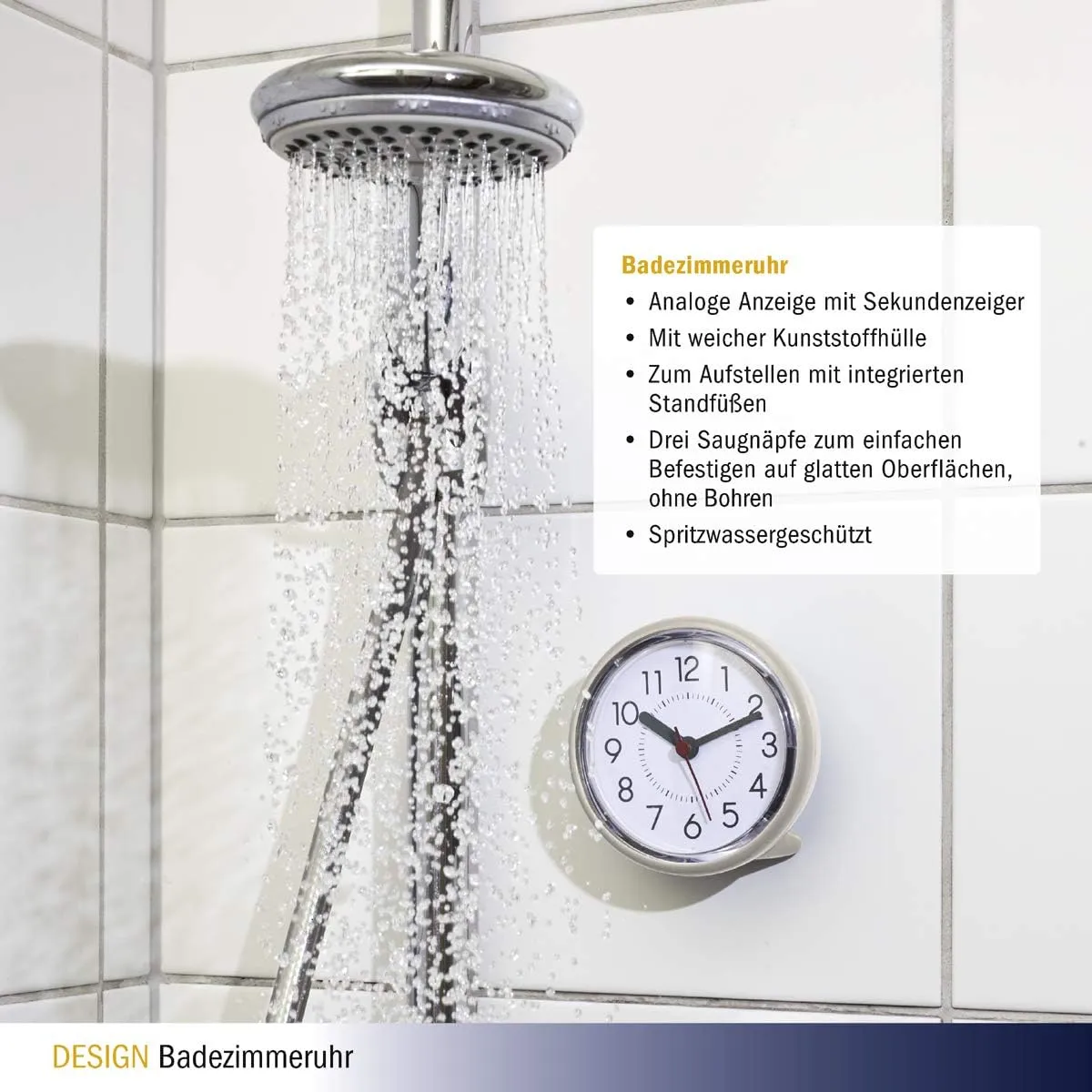 TFA Dostmann 60.3055.02 Badezimmeruhr cremeweiß Saugnapf