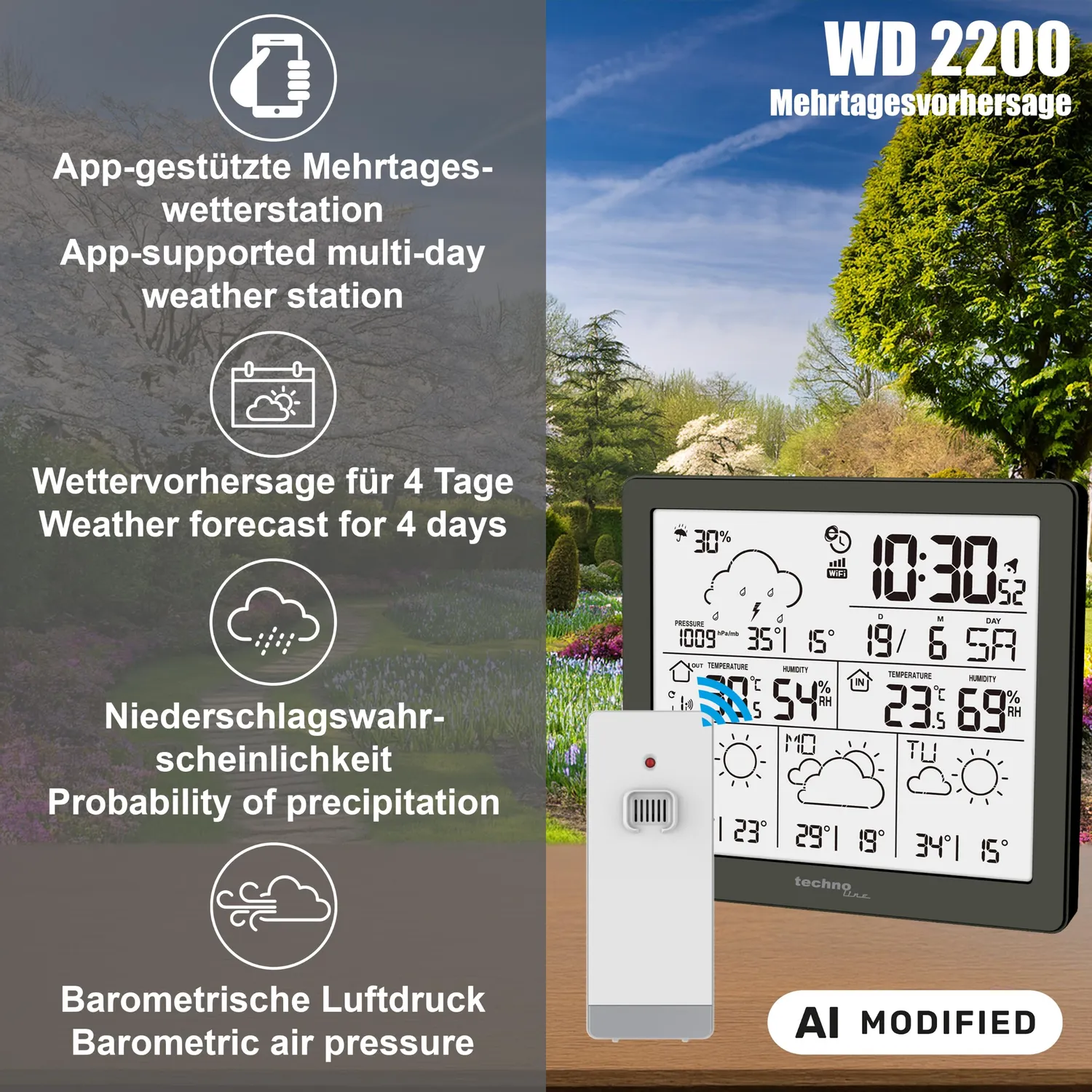 Technoline WD 2200 WLAN-Wetterstation mit Außensensor App