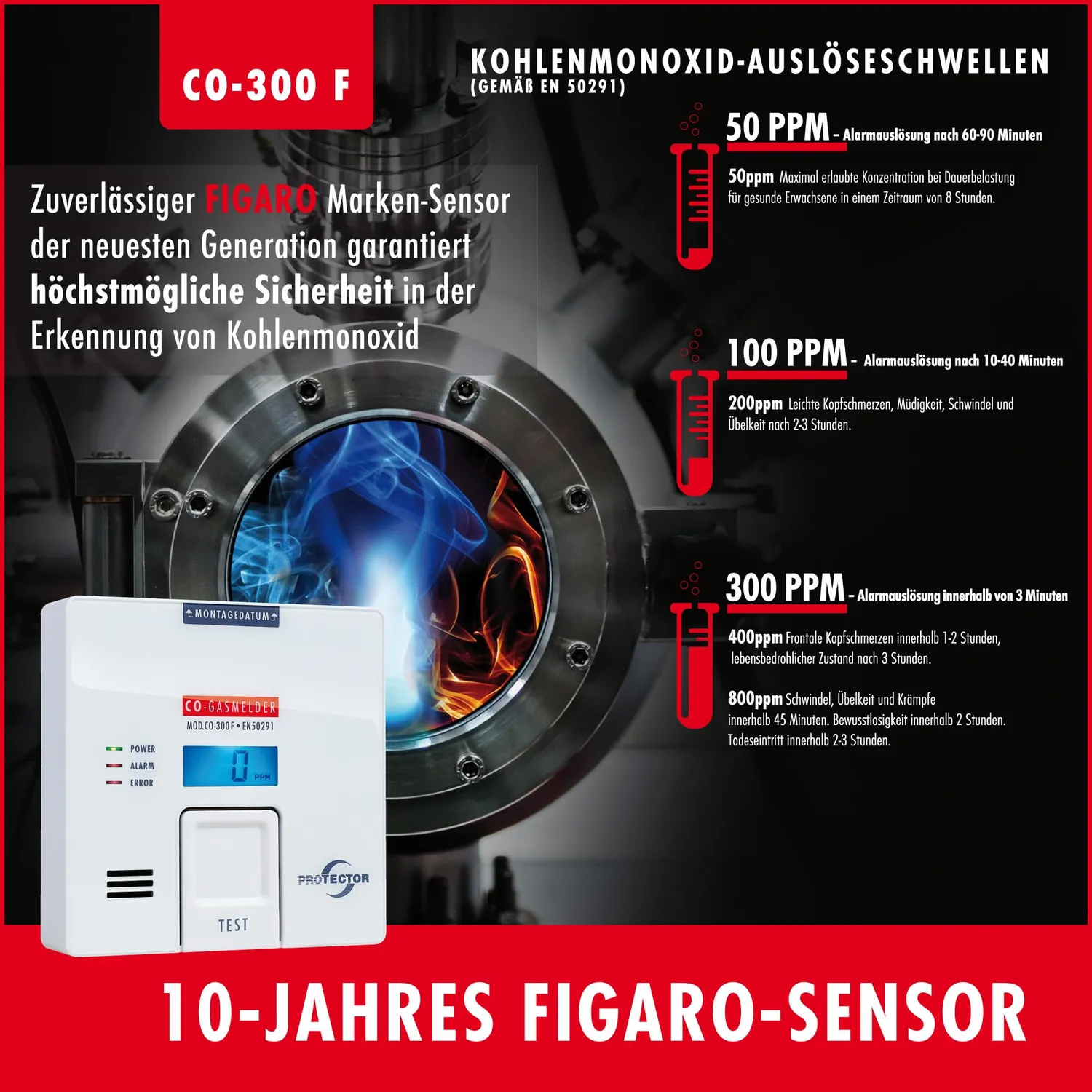 Protector CO-300F CO-Melder batteriebetrieben Display