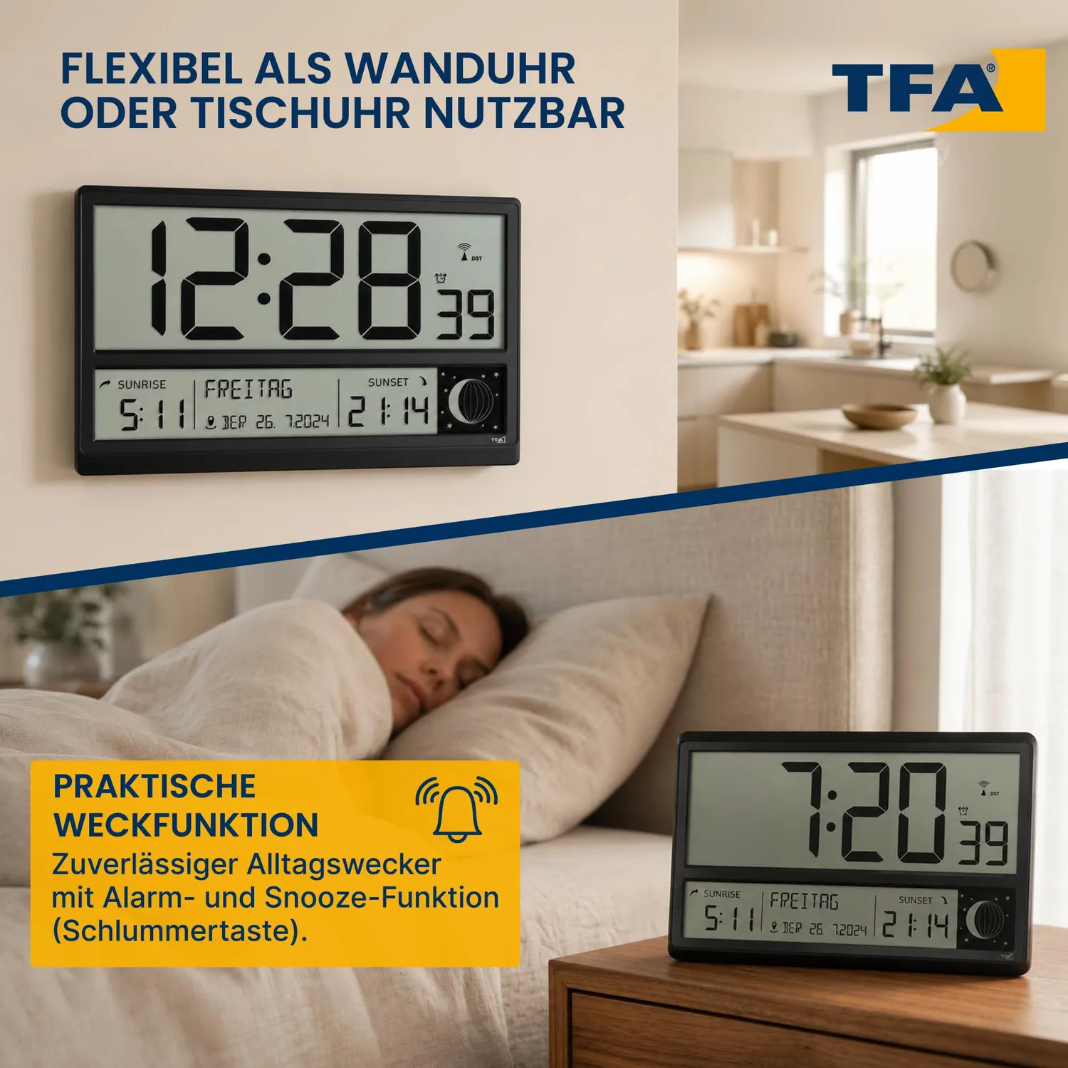 TFA Dostmann 60.4524.01 Funk-Wanduhr schwarz XL-Ziffern