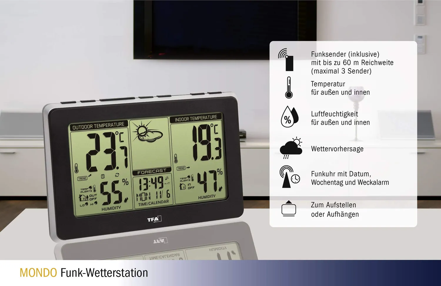 TFA Dostmann Mondo 35.1151.01 Funkwetterstation Bundle Batterien