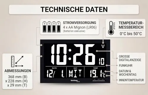 Technoline WS 8007 Funkwanduhr XXL Temperatur
