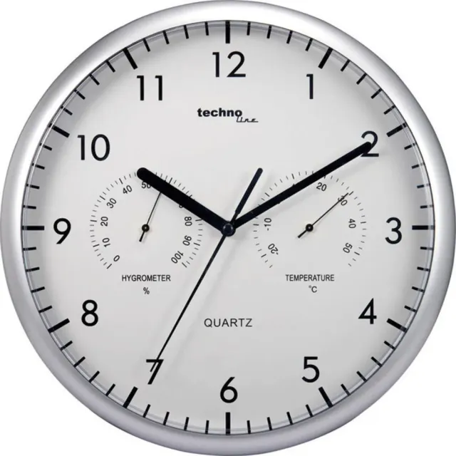 Technoline WT 650 Wanduhr silber 26 cm mit Thermo Hygro