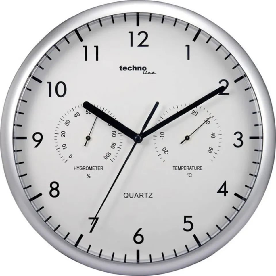 Technoline WT 650 Wanduhr silber 26 cm mit Thermo Hygro
