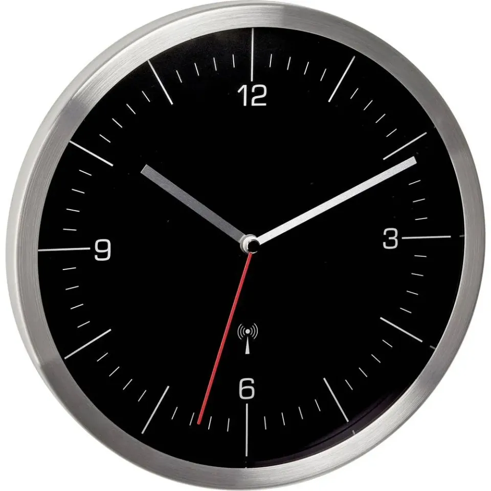 TFA Dostmann 60.3544.01 Funk Wanduhr schwarz-silber lautlos