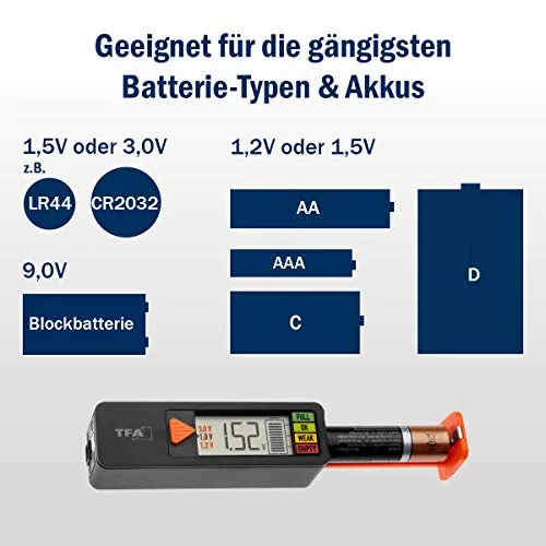 TFA Dostmann 98.1126.01 BatteryCheck Batterietester schwarz Volt