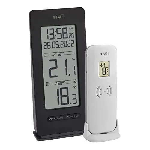 TFA Dostmann 30.3072.01.90 Funkthermometer schwarz Funkuhr