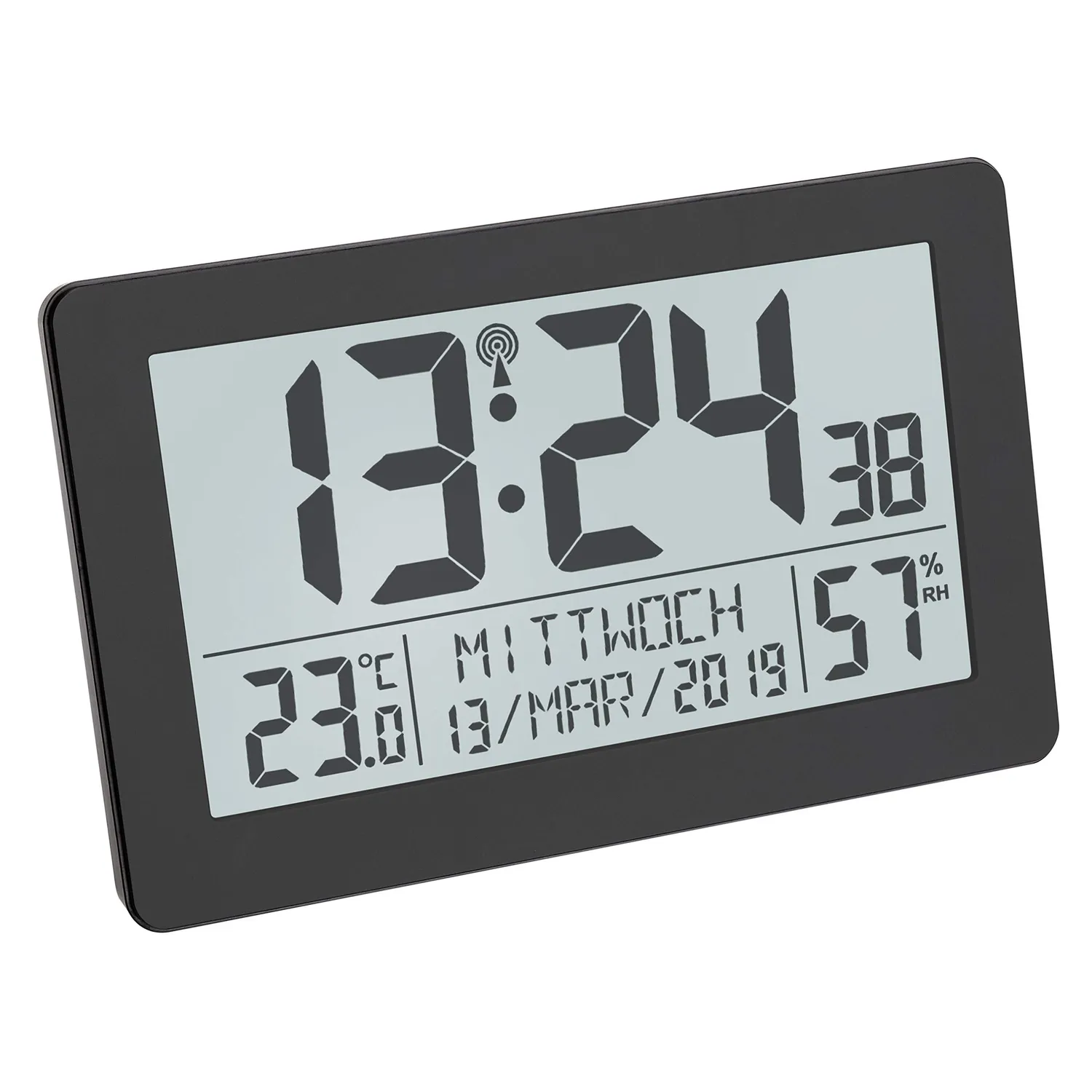TFA Dostmann 60.2557.01 Funk-Wanduhr schwarz mit Thermometer