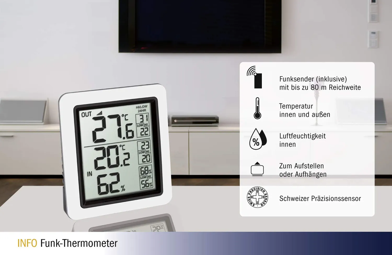 TFA Dostmann INFO 30.3065.02 Funk-Thermometer weiß