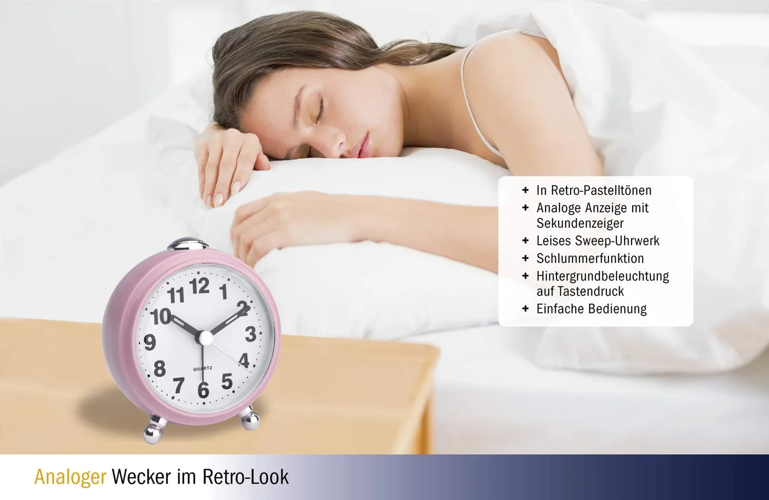 TFA Dostmann 60.1030 Retro-Wecker rosa geräuscharm