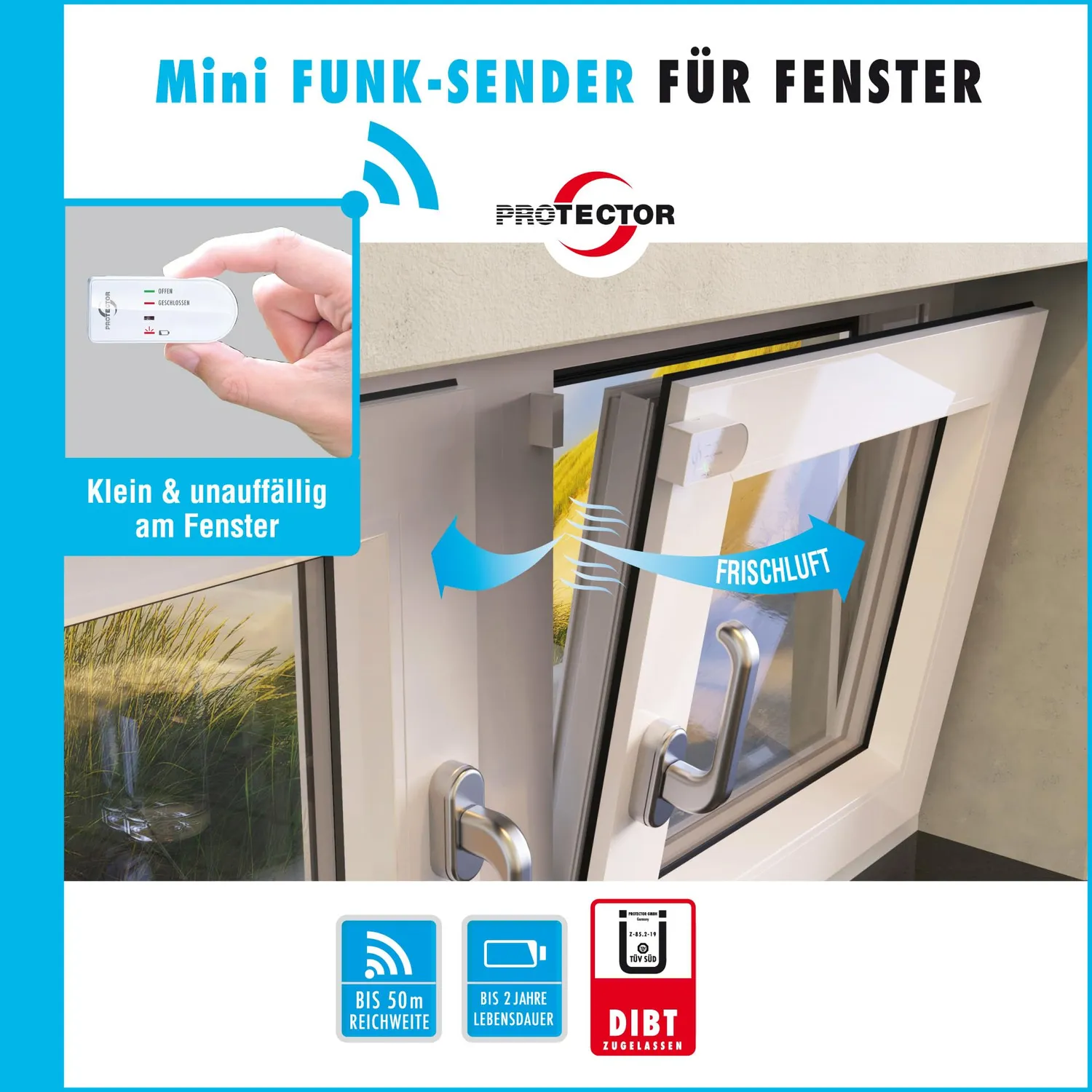 PROTECTOR AS-7020 Funk-Abluftsteuerung Fensterkontaktschalter DIBt