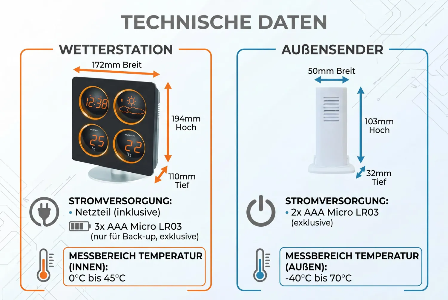 Technoline WS WS6830 Wetterstation Schwarz LED Orange