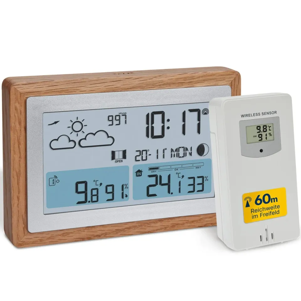 TFA Dostmann OAK 35.1167.54 Funk-Wetterstation Modern Holzrahmen