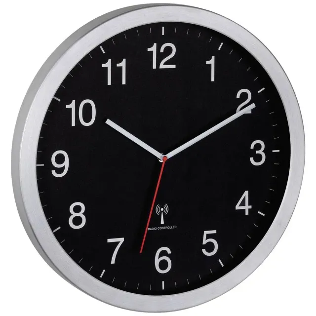 TFA Dostmann 60.3545.01 Funkwanduhr XL 40 cm schwarz-silber