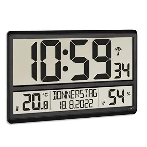 TFA Dostmann XL Wanduhr digital schwarz Funk DCF77