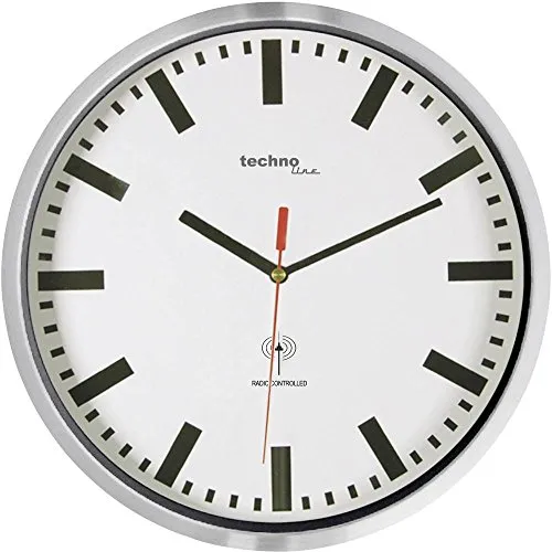 Technoline WT 8990 Funkwanduhr silber 30 cm Bahnhofsuhr