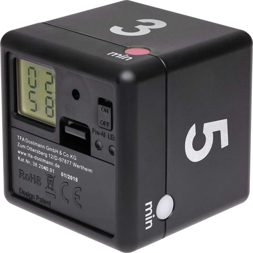 TFA Dostmann Cube Timer Zeitwürfel schwarz digital