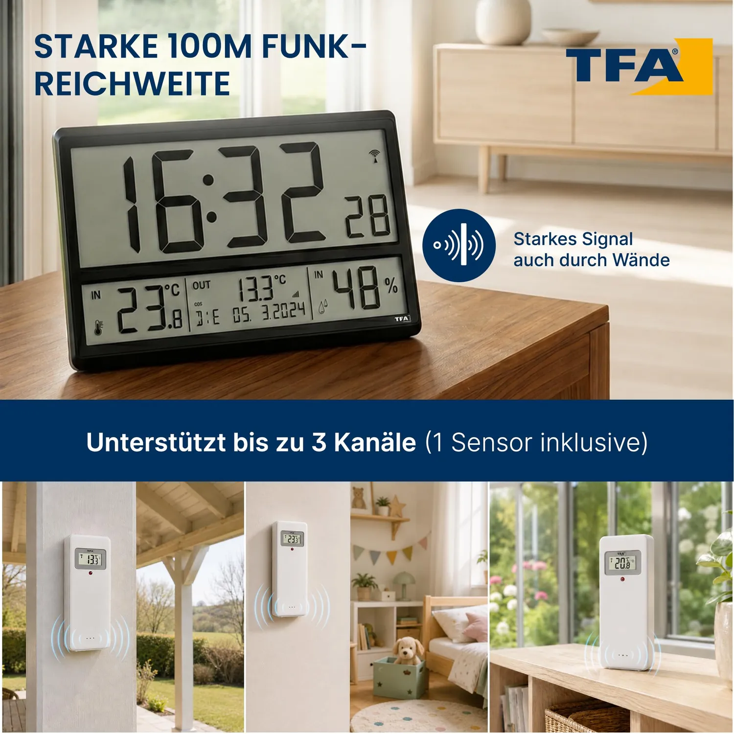 TFA Dostmann 60.4523.01 Digitale XL-Funkuhr schwarz Klima