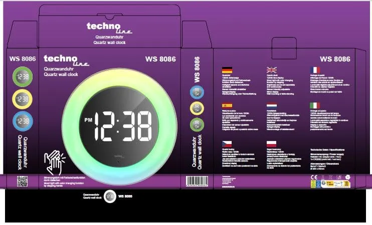 Technoline WS 8086 Quarzuhr Spiegel-LED-Display Stimmungslicht