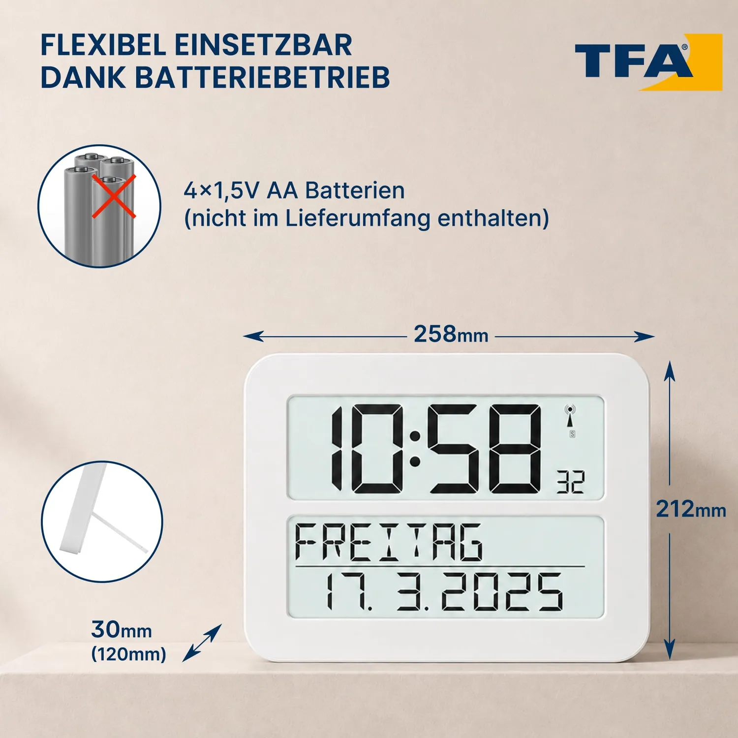 TFA Dostmann Timeline Max 60.4512.02 Funkuhr weiß