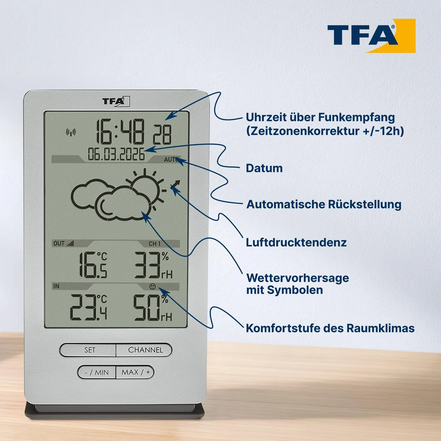 TFA Dostmann Xena Funk-Wetterstation silber Außensensor