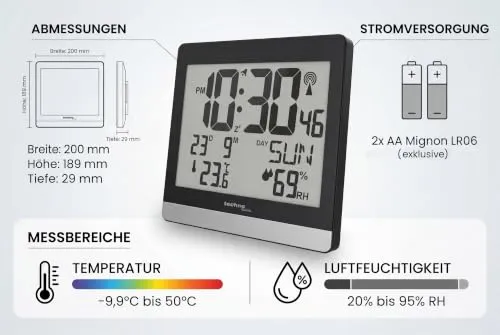 Technoline WS 8014 Funkwanduhr großes Display Klima