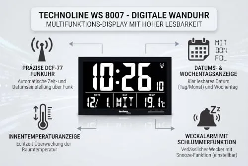 Technoline WS 8007 Funkwanduhr XXL Temperatur