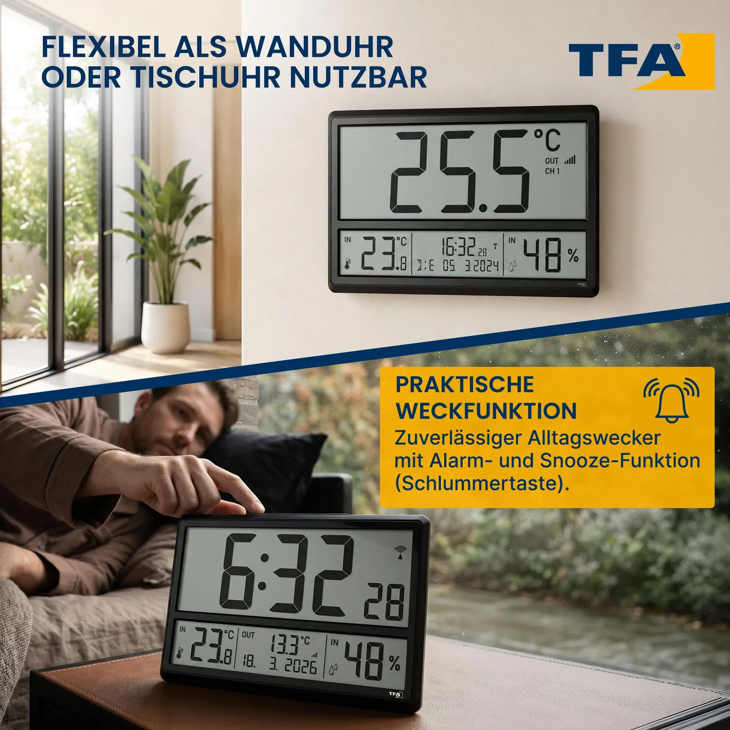 TFA Dostmann 60.4523.01 Digitale XL-Funkuhr schwarz Klima