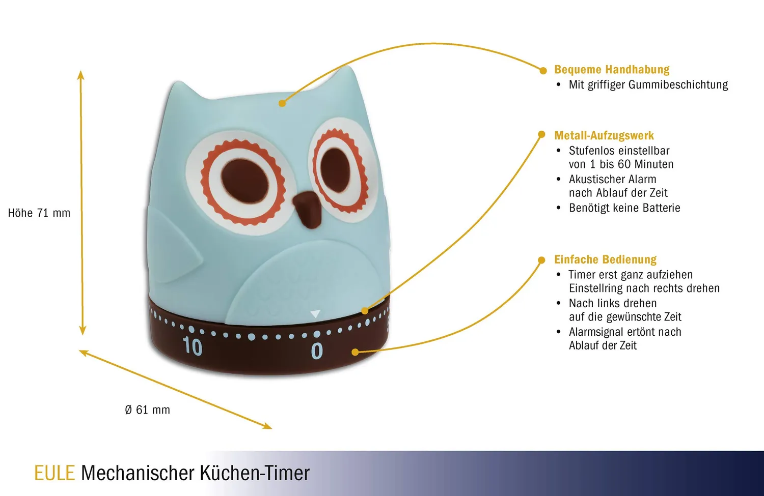 TFA Dostmann Eule 38.1039 Küchentimer mechanisch hellblau