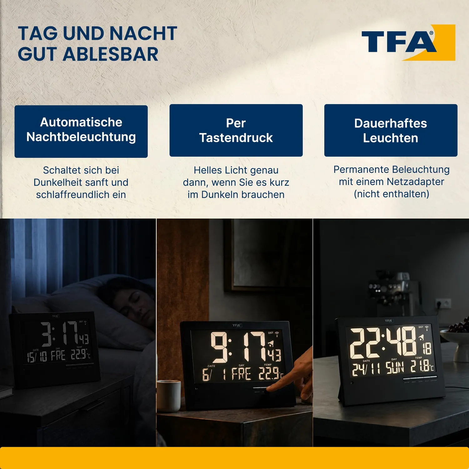 TFA Dostmann 60.4508 Digitale Funkuhr Schwarz Beleuchtet Temp