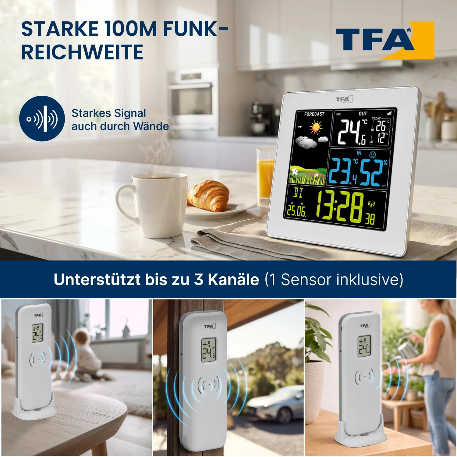 TFA Dostmann SUN2 35.1174 Funk-Wetterstation weiß Farbdisplay