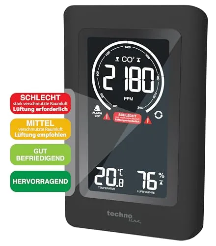 Technoline WL1030 CO2-Messgerät Schwarz NDIR-Ampel