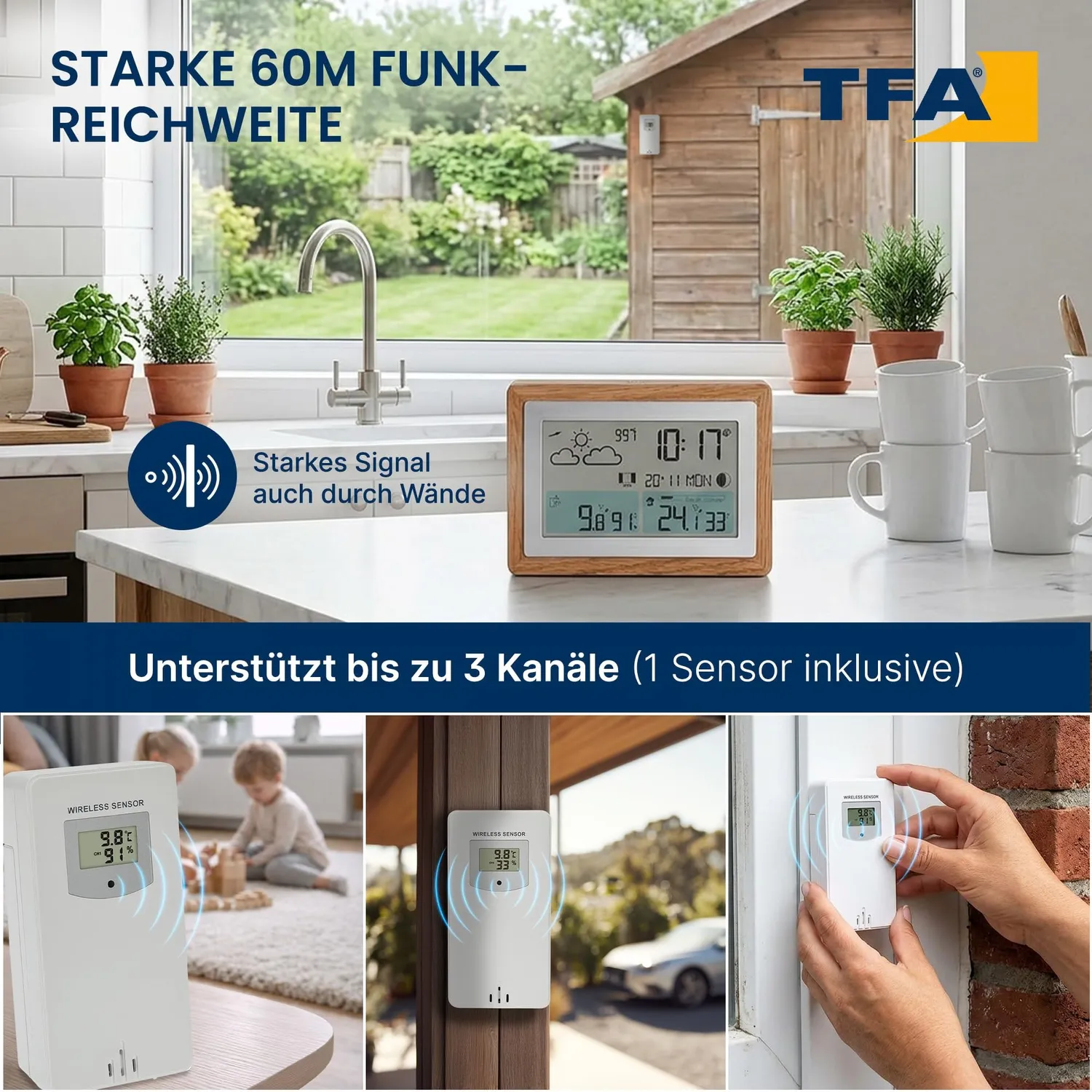 TFA Dostmann OAK 35.1167.54 Funk-Wetterstation Modern Holzrahmen