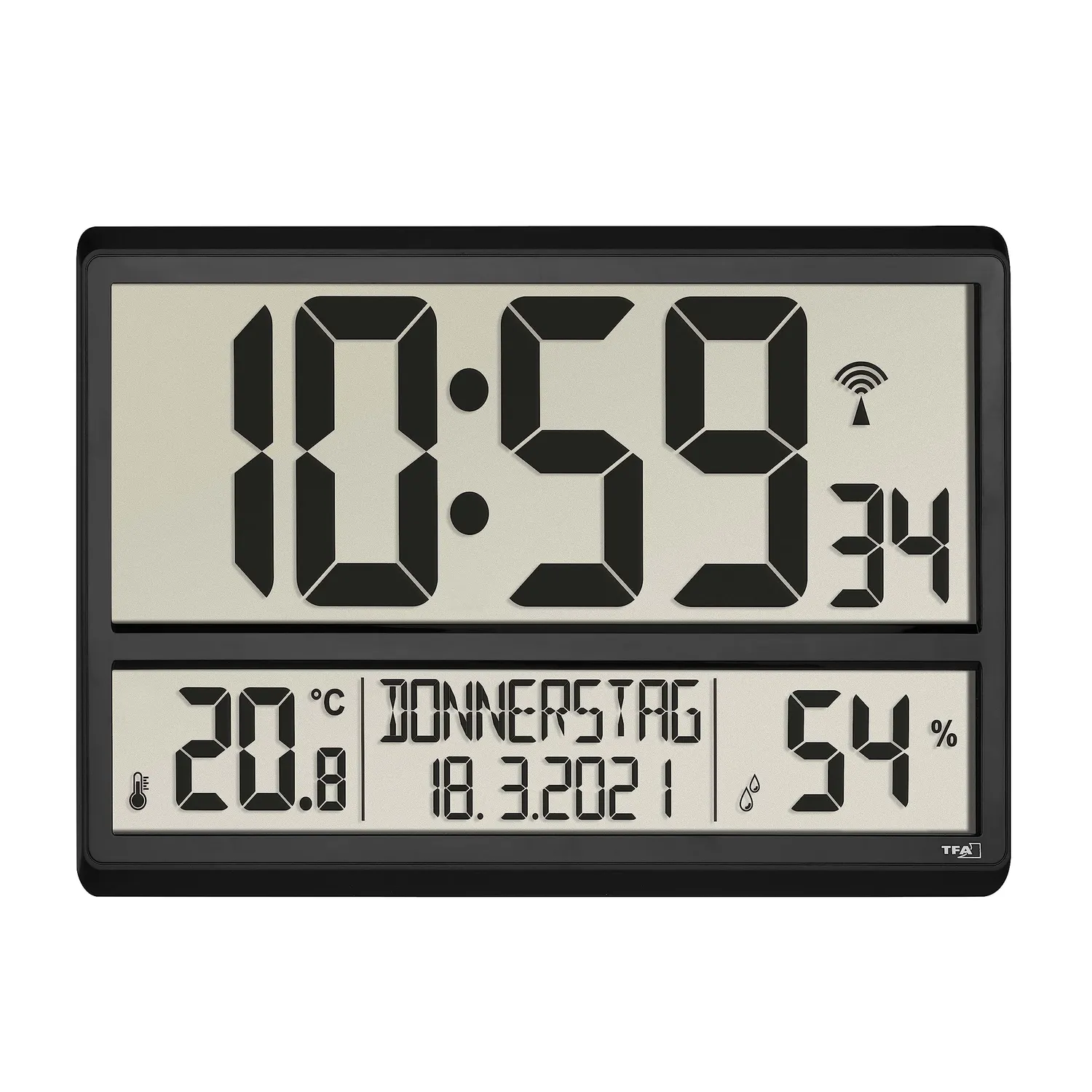 TFA Dostmann XL Wanduhr digital schwarz Funk DCF77