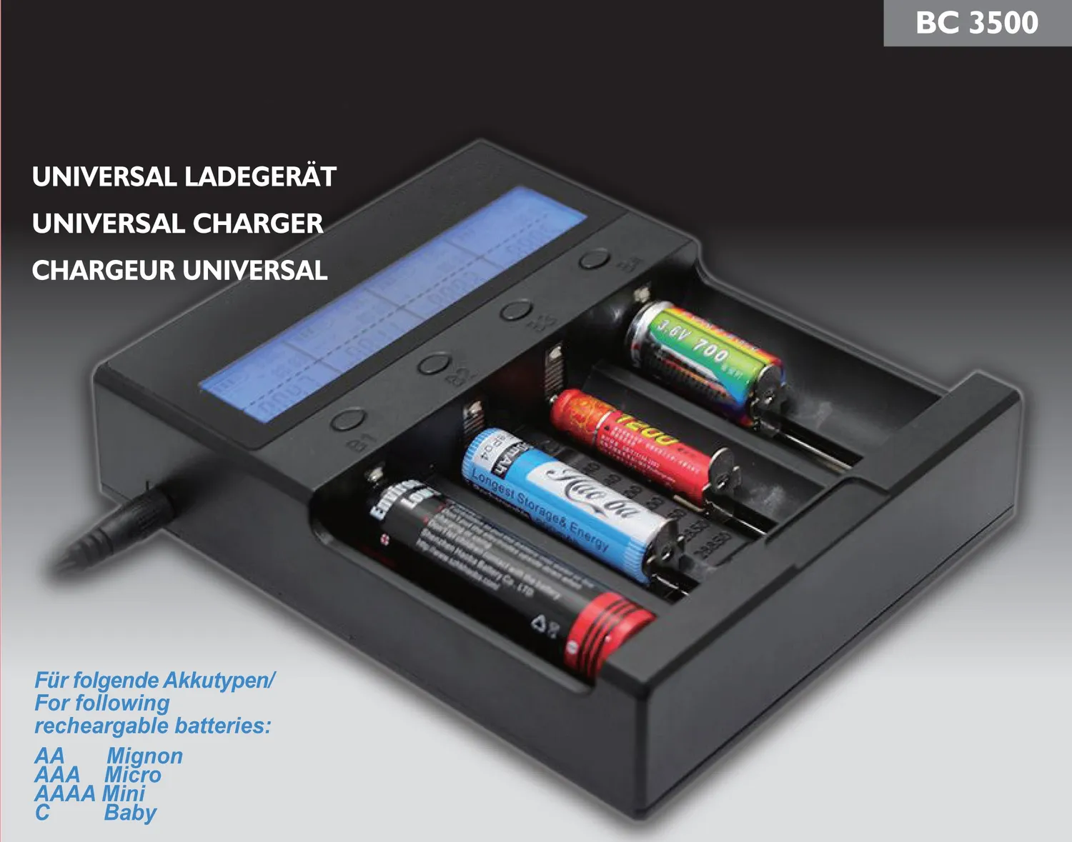 Technoline BC 3500 Ladegerät mit LCD-Display