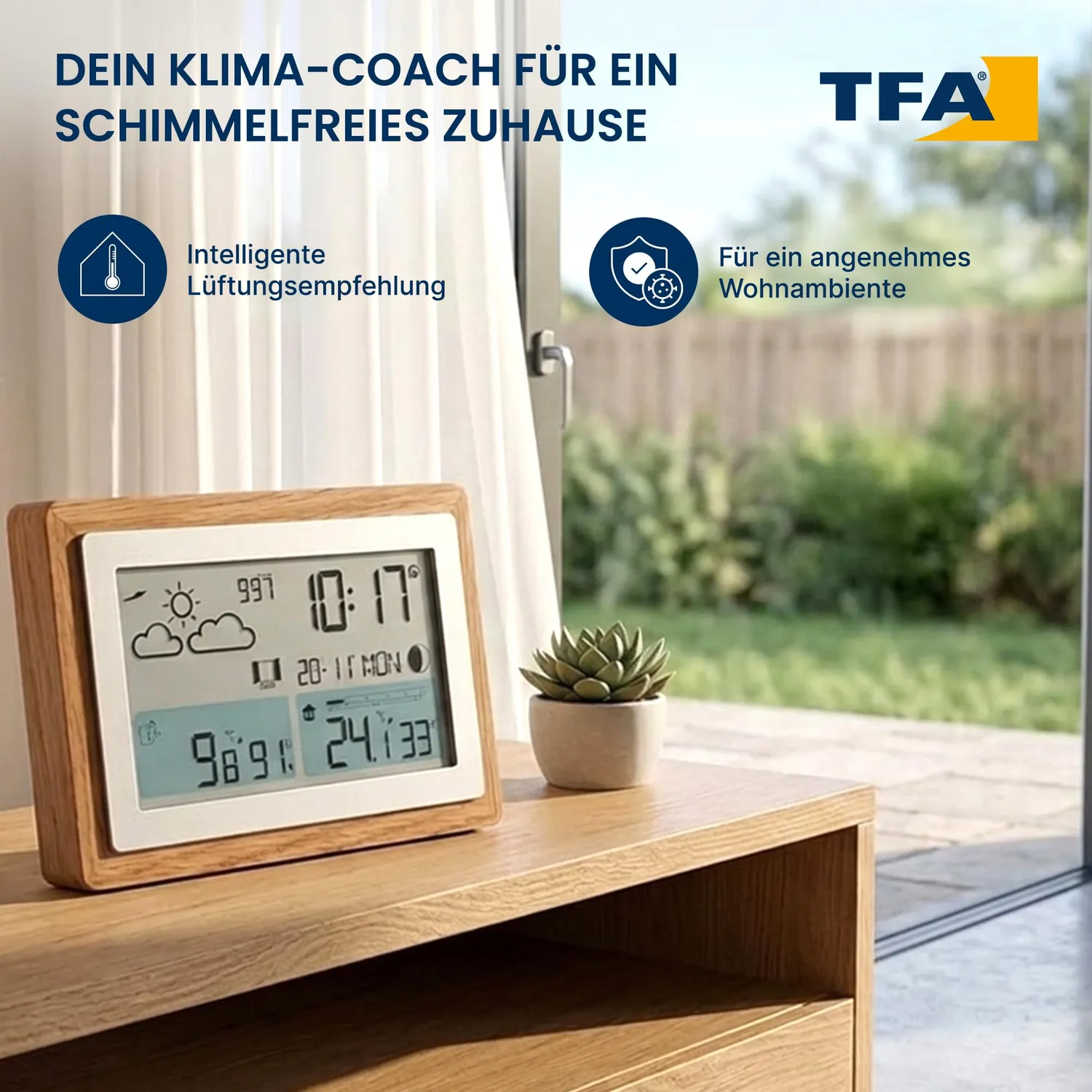 TFA Dostmann OAK 35.1167.54 Funk-Wetterstation Modern Holzrahmen