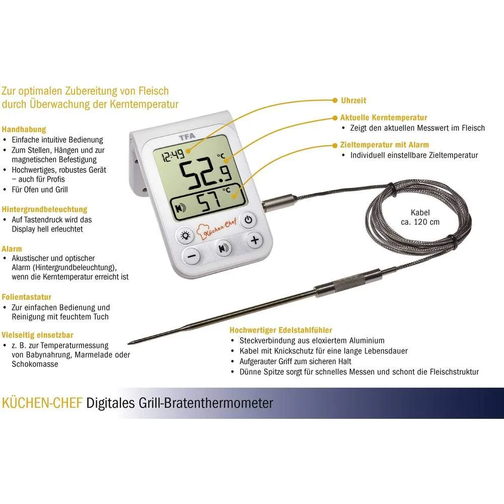 TFA Dostmann Küchen-Chef Grill-Bratenthermometer weiß