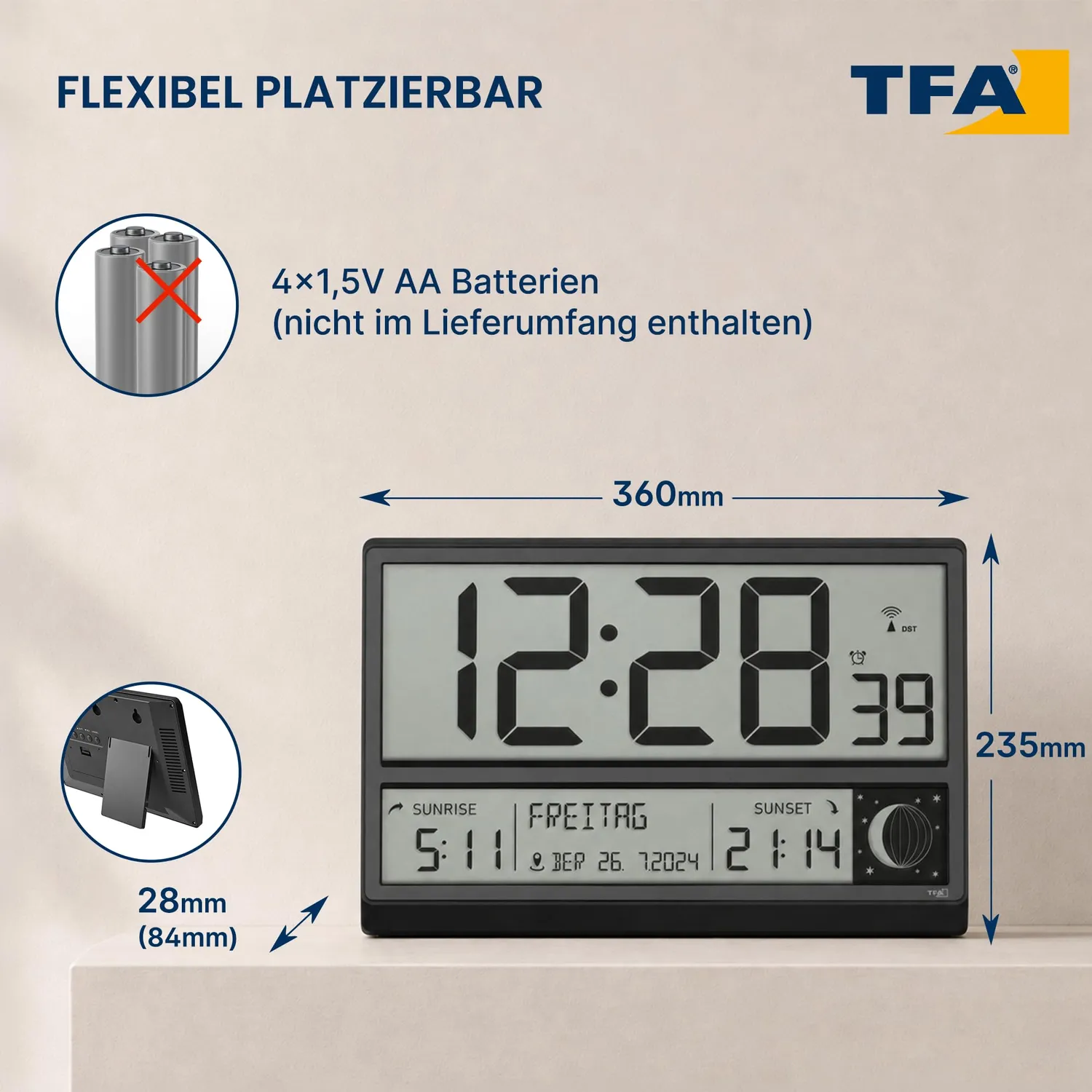 TFA Dostmann 60.4524.01 Funk-Wanduhr schwarz XL-Ziffern