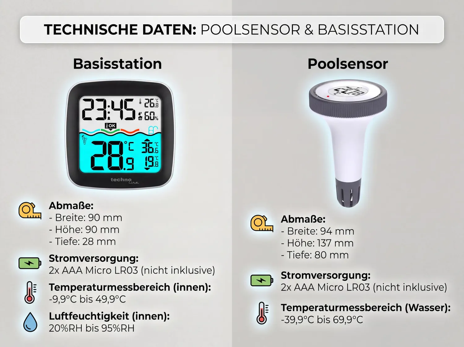 Technoline WS9059 Funk-Poolthermometer mit Basisstation