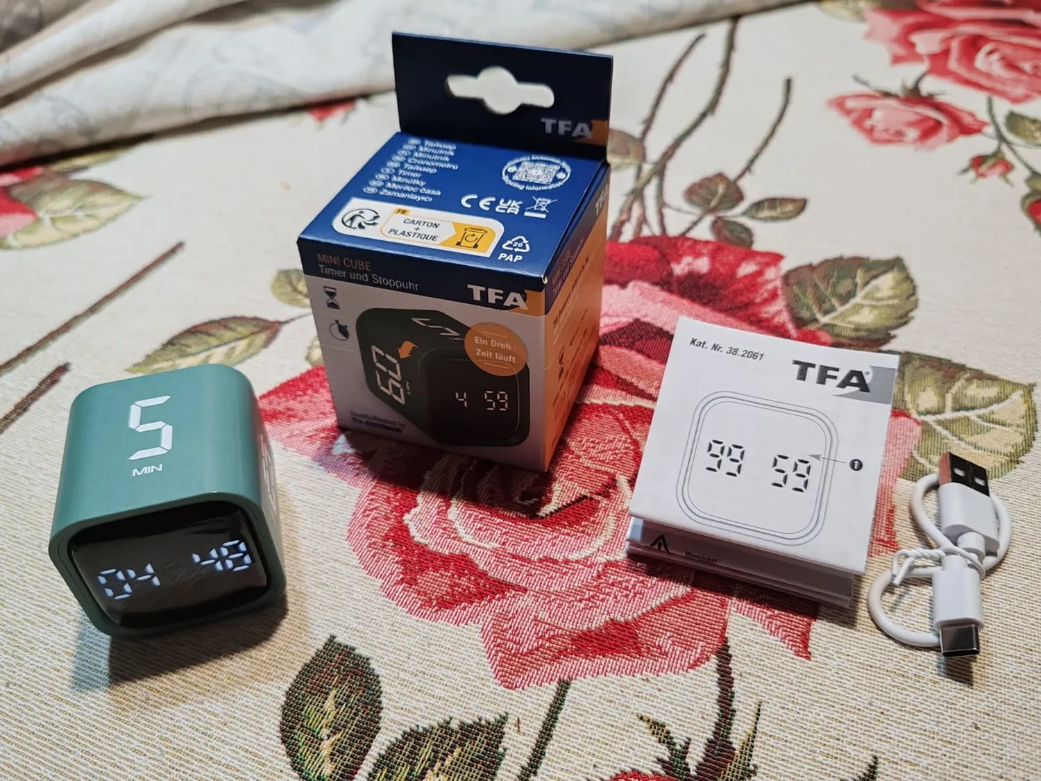 TFA Dostmann 38.2061 Cube-Timer Mini schwarz 5-60 Min.