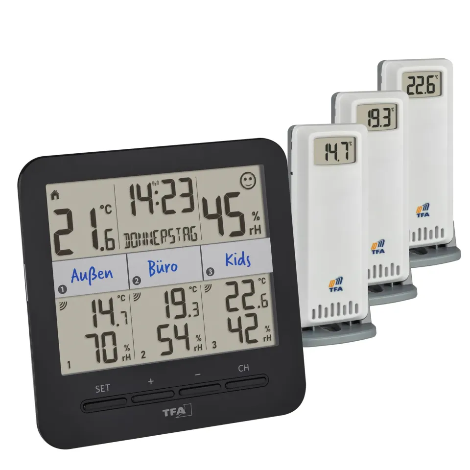 TFA Dostmann Klima@Home 30.3075.01 Thermo-Hygrometer 3 Sender Taupunkt