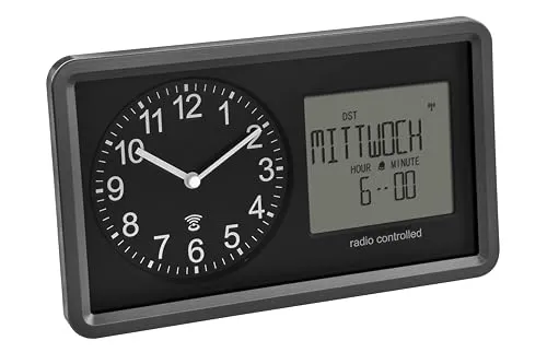 TFA Dostmann 60.3552.01 Funk-Tischuhr analog schwarz Kalender