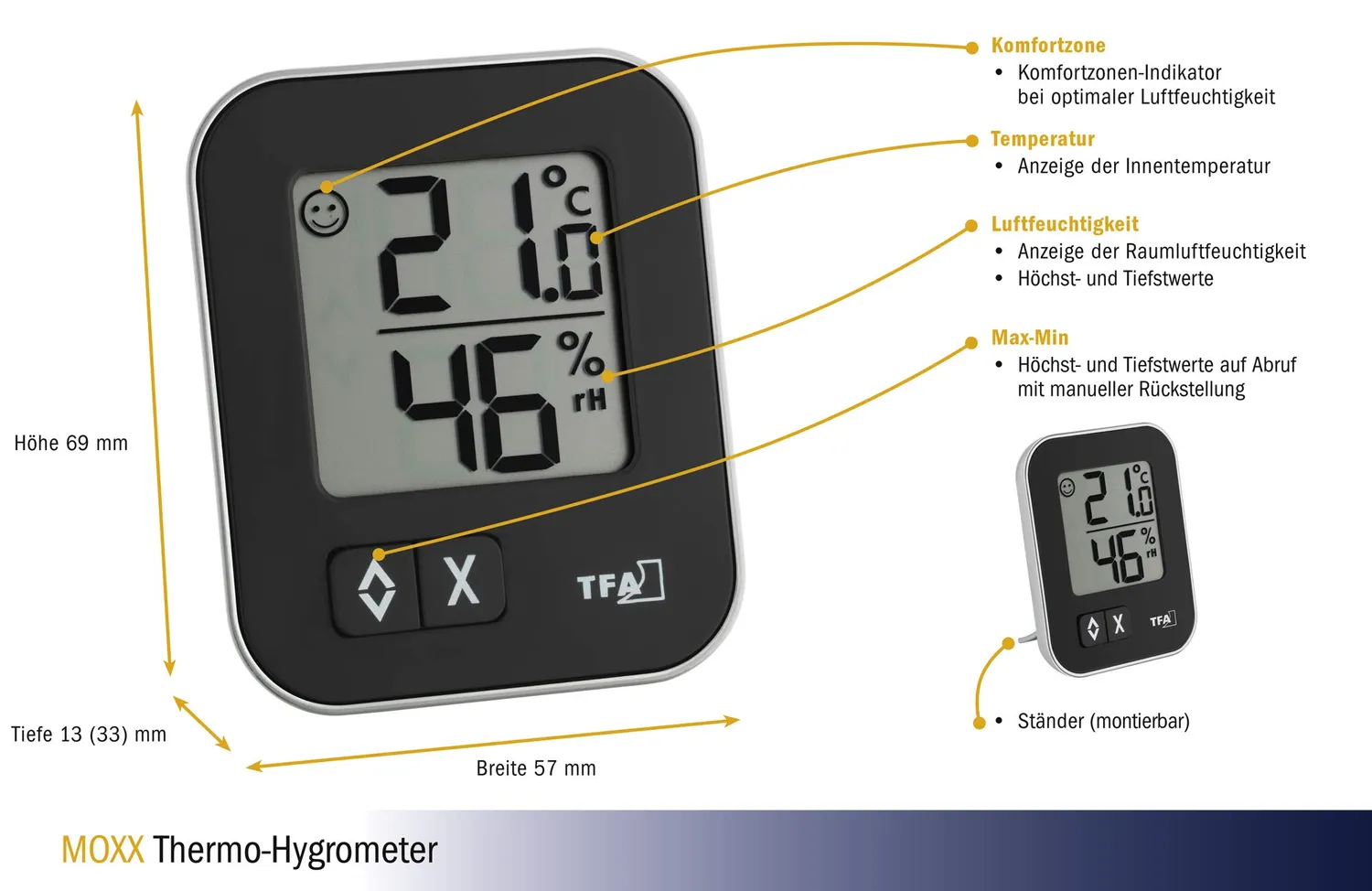 TFA Dostmann Moxx 30.5026.01 Thermo-Hygrometer schwarz