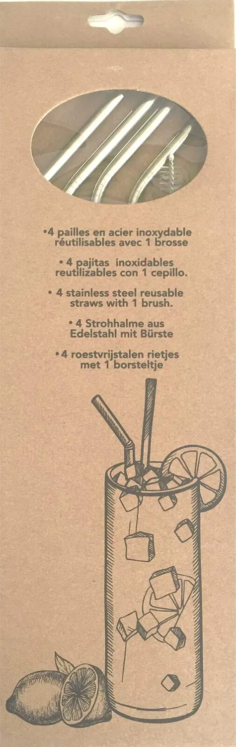 Technoline TH100 Edelstahl-Strohhalm 4er 25,5 cm wiederverwendbar